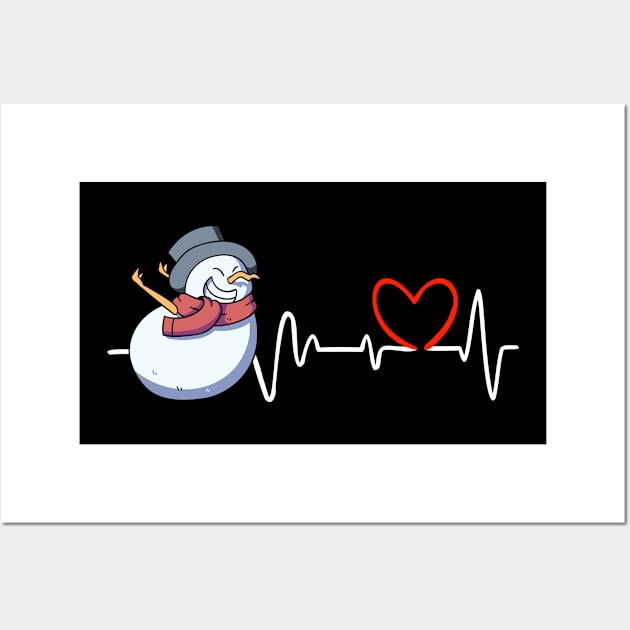 Heartbeat Christmas Snowman Face Funny Heart Frequency Wall Art by alcoshirts